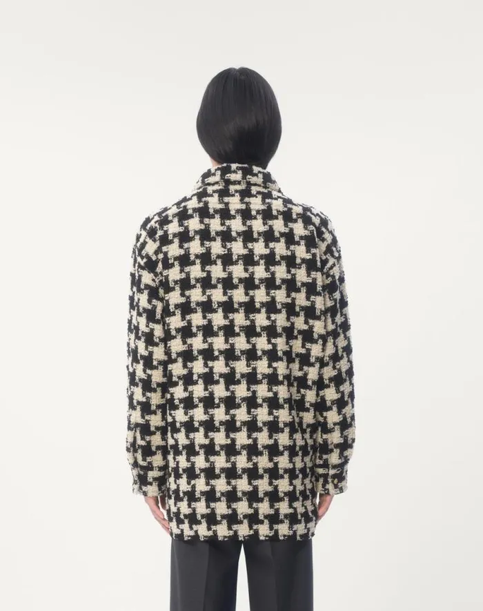 Valentino Outerwear Man Wool Shirt Jacket With Pied De Coque Pattern For Man In Ivoryblack Ivoryblack Valentino Outerwear Man Wool Shirt Jacket With Pied De Coque Pattern For Man In Ivoryblack Ivoryblack