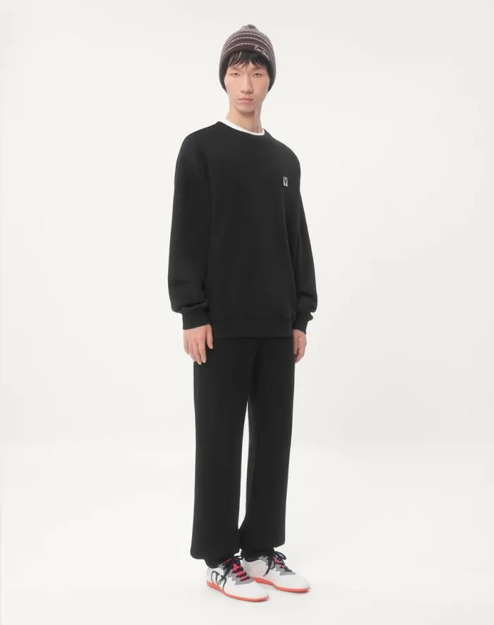 Valentino Pants And Shorts Man Cotton Jogging Pants With Chez Valentino Patch For Man In Black Black