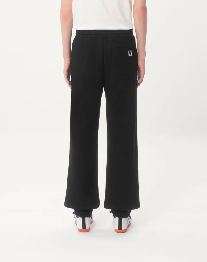 Valentino Pants And Shorts Man Cotton Jogging Pants With Chez Valentino Patch For Man In Black Black
