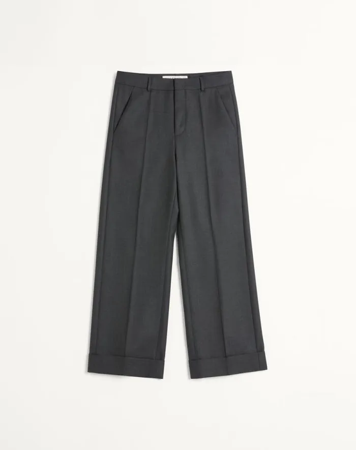 Valentino Pants And Shorts Man Wool Gabardine Pants With Turnups For Man In Anthracite Anthracite Valentino Pants And Shorts Man Wool Gabardine Pants With Turnups For Man In Anthracite Anthracite