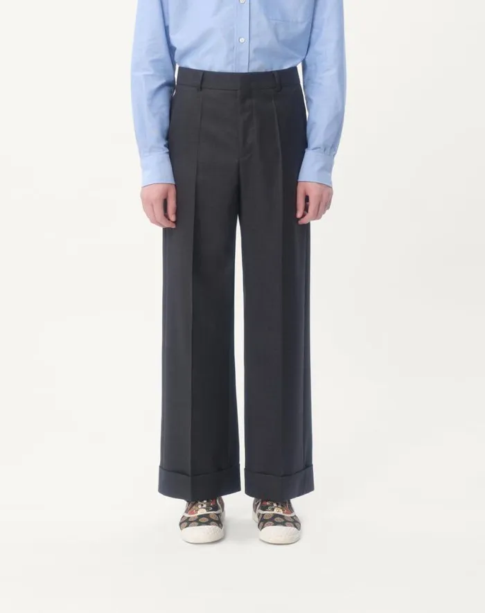 Valentino Pants And Shorts Man Wool Gabardine Pants With Turnups For Man In Anthracite Anthracite Valentino Pants And Shorts Man Wool Gabardine Pants With Turnups For Man In Anthracite Anthracite