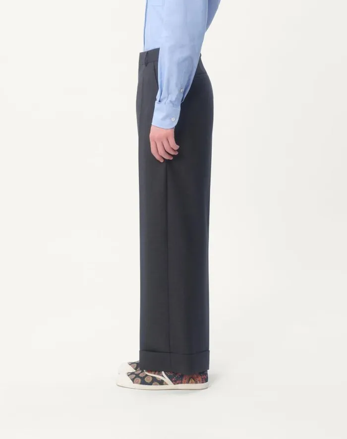Valentino Pants And Shorts Man Wool Gabardine Pants With Turnups For Man In Anthracite Anthracite Valentino Pants And Shorts Man Wool Gabardine Pants With Turnups For Man In Anthracite Anthracite
