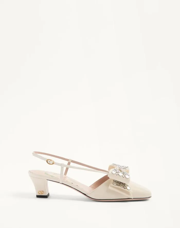 Valentino Pumps Woman Bowow Slingback Pumps In Kidskin With Mirrors And Crystals 45mm For Woman In Ivorysilver Ivorysilver