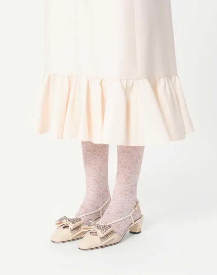 Valentino Pumps Woman Bowow Slingback Pumps In Kidskin With Mirrors And Crystals 45mm For Woman In Ivorysilver Ivorysilver Valentino Pumps Woman Bowow Slingback Pumps In Kidskin With Mirrors And Crystals 45mm For Woman In Ivorysilver Ivorysilver
