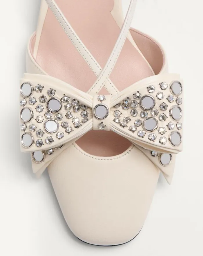 Valentino Pumps Woman Bowow Slingback Pumps In Kidskin With Mirrors And Crystals 45mm For Woman In Ivorysilver Ivorysilver Valentino Pumps Woman Bowow Slingback Pumps In Kidskin With Mirrors And Crystals 45mm For Woman In Ivorysilver Ivorysilver