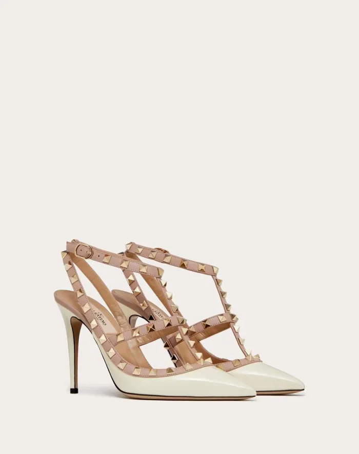 Valentino Pumps Woman Patent Rockstud Caged Pump 100mm For Woman In Ivorypoudre Ivorypoudre Valentino Pumps Woman Patent Rockstud Caged Pump 100mm For Woman In Ivorypoudre Ivorypoudre