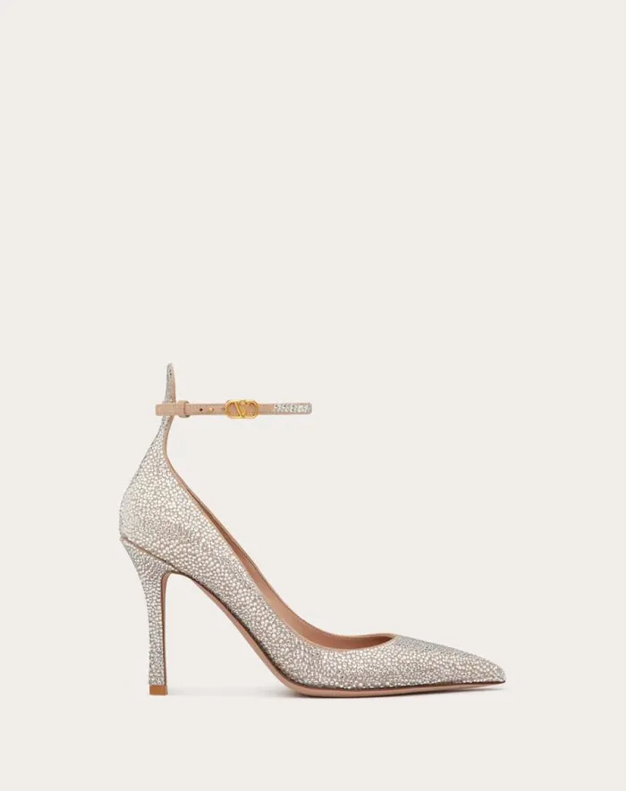 Valentino Pumps Woman Valentino Garavani Tango Pump With Crystals 100mm For Woman In Crystalrose Cannelle Crystalrose Cannelle
