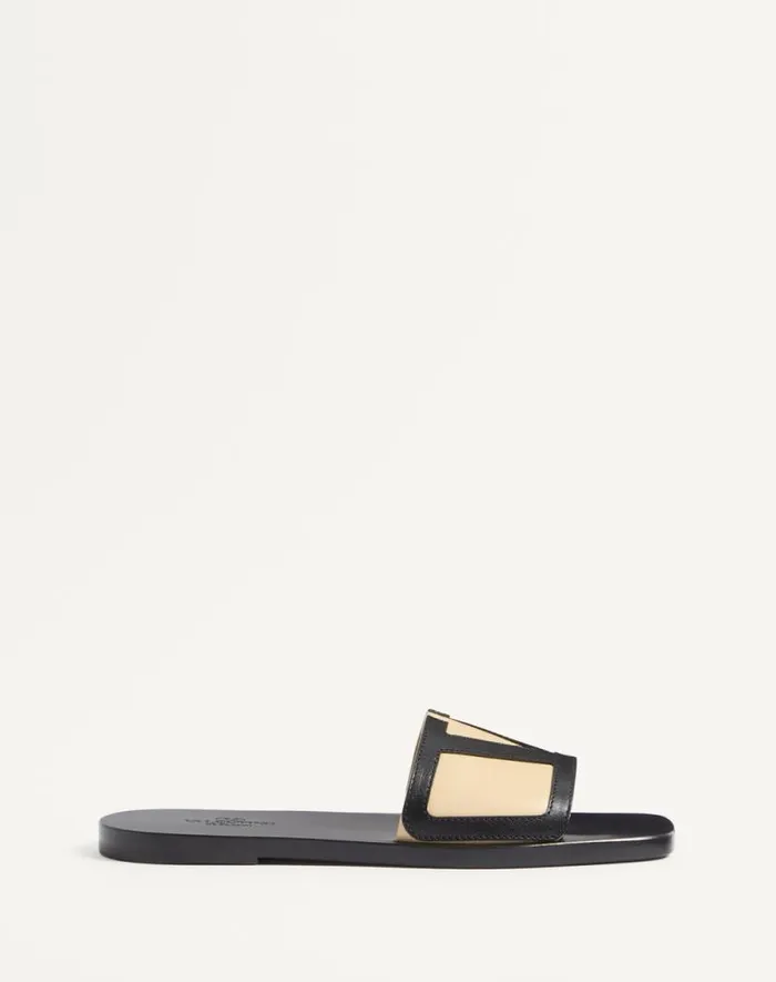 Valentino Sandals Man Viva Superstar Slide Sandal In Nappa Leather For Man In Blackroasted Pecan Blackroasted Pecan