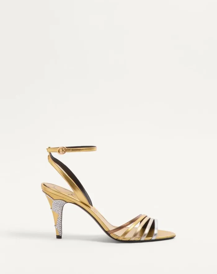 Valentino Sandals Woman Ladycrush Sandal In Laminated Nappa With Crystals 85mm For Woman In Multicolor Multicolor