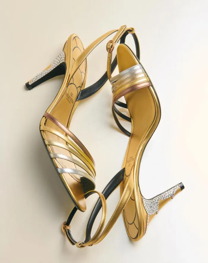 Valentino Sandals Woman Ladycrush Sandal In Laminated Nappa With Crystals 85mm For Woman In Multicolor Multicolor