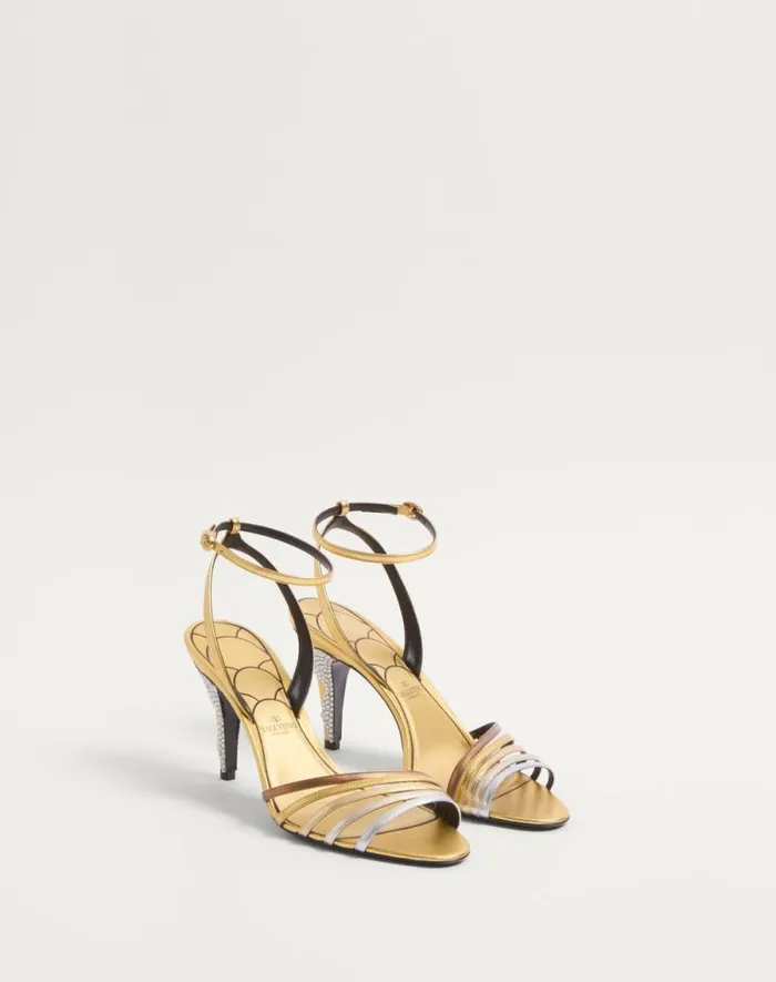 Valentino Sandals Woman Ladycrush Sandal In Laminated Nappa With Crystals 85mm For Woman In Multicolor Multicolor