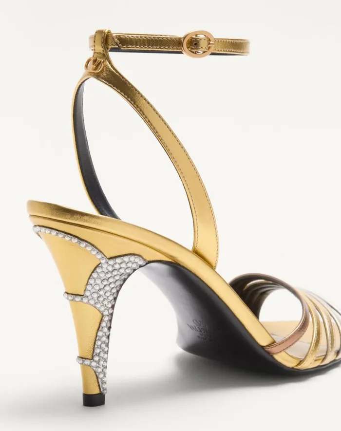 Valentino Sandals Woman Ladycrush Sandal In Laminated Nappa With Crystals 85mm For Woman In Multicolor Multicolor