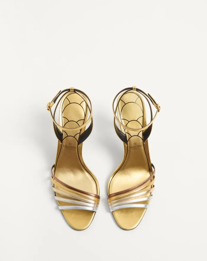 Valentino Sandals Woman Ladycrush Sandal In Laminated Nappa With Crystals 85mm For Woman In Multicolor Multicolor