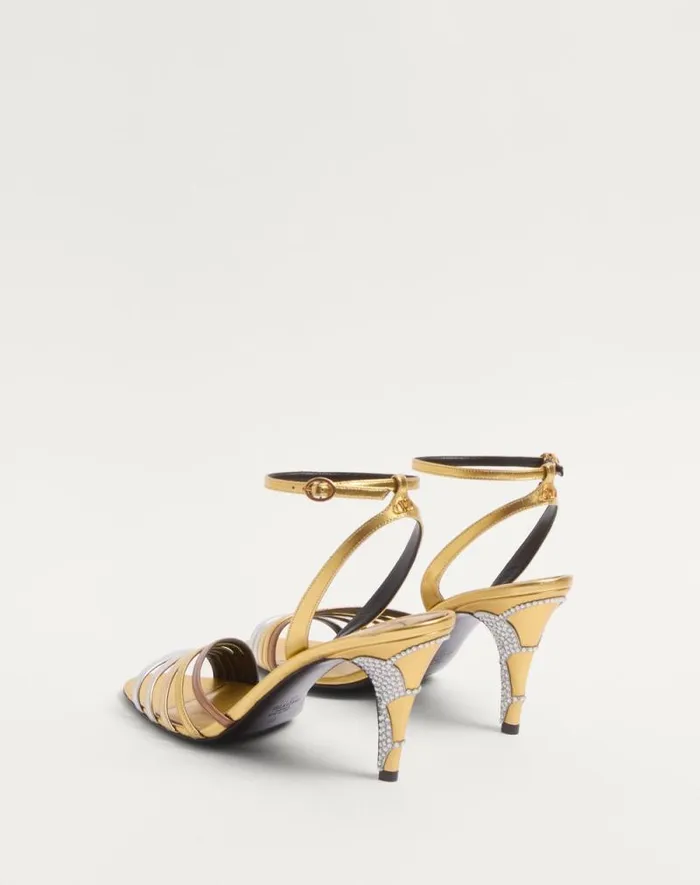 Valentino Sandals Woman Ladycrush Sandal In Laminated Nappa With Crystals 85mm For Woman In Multicolor Multicolor