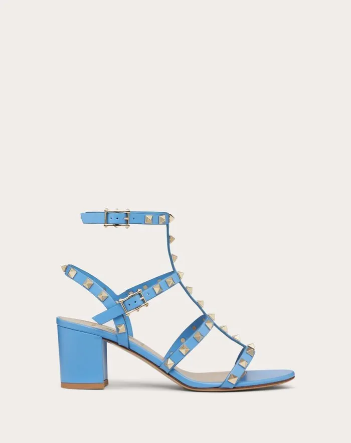 Valentino Sandals Woman Rockstud Calfskin Ankle Strap Sandal 60 Mm For Woman In Poudre Poudre