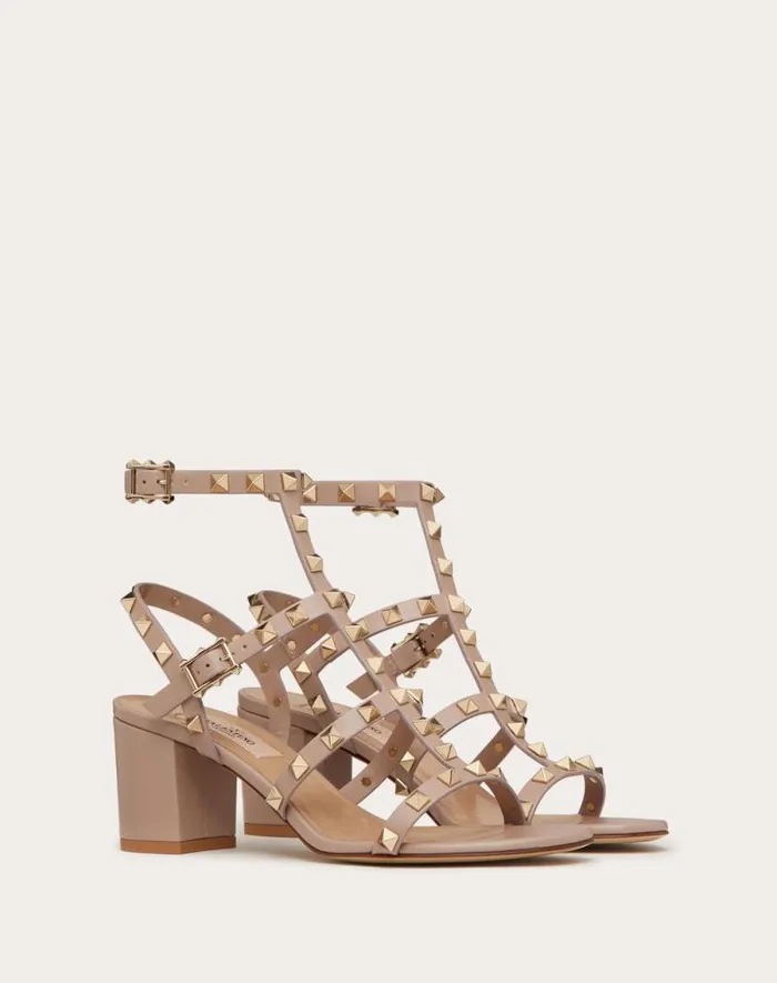 Valentino Sandals Woman Rockstud Calfskin Ankle Strap Sandal 60 Mm For Woman In Poudre Poudre Valentino Sandals Woman Rockstud Calfskin Ankle Strap Sandal 60 Mm For Woman In Poudre Poudre