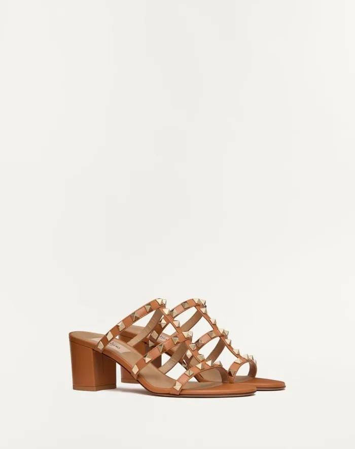 Valentino Sandals Woman Rockstud Calfskin Leather Slide Sandal 60 Mm For Woman In Poudre Poudre Valentino Sandals Woman Rockstud Calfskin Leather Slide Sandal 60 Mm For Woman In Poudre Poudre