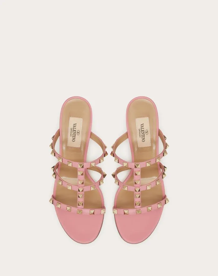 Valentino Sandals Woman Rockstud Calfskin Leather Slide Sandal 60 Mm For Woman In Poudre Poudre Valentino Sandals Woman Rockstud Calfskin Leather Slide Sandal 60 Mm For Woman In Poudre Poudre