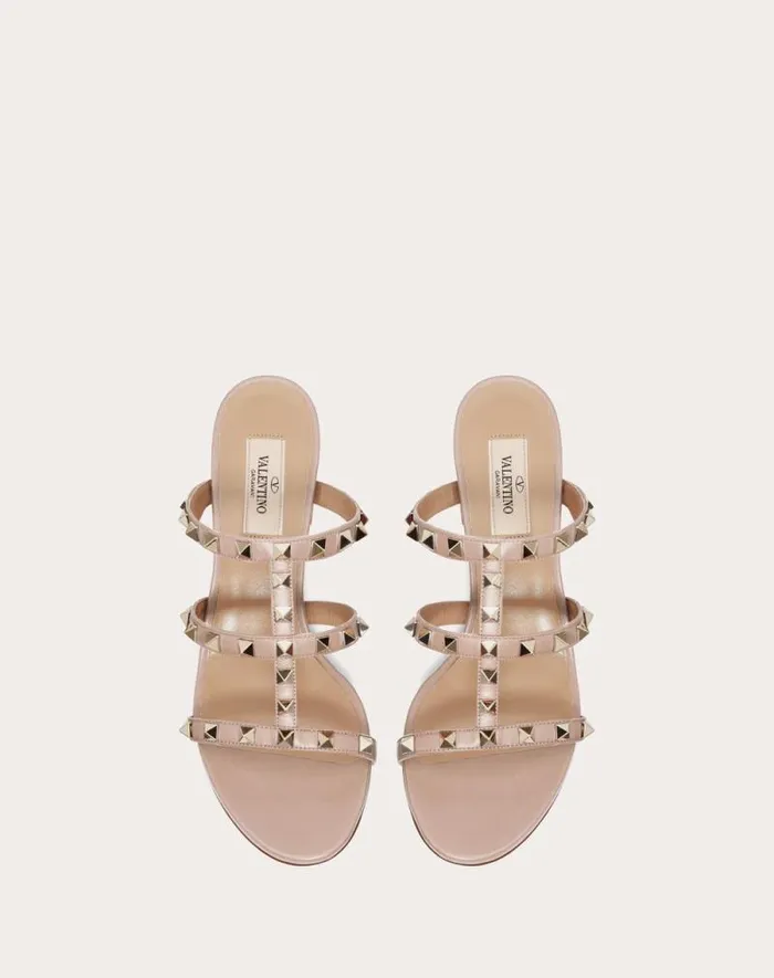 Valentino Sandals Woman Rockstud Calfskin Leather Slide Sandal 60 Mm For Woman In Poudre Poudre Valentino Sandals Woman Rockstud Calfskin Leather Slide Sandal 60 Mm For Woman In Poudre Poudre