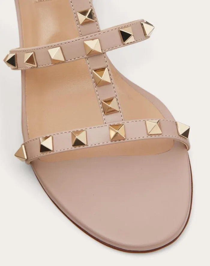 Valentino Sandals Woman Rockstud Calfskin Leather Slide Sandal 60 Mm For Woman In Poudre Poudre Valentino Sandals Woman Rockstud Calfskin Leather Slide Sandal 60 Mm For Woman In Poudre Poudre