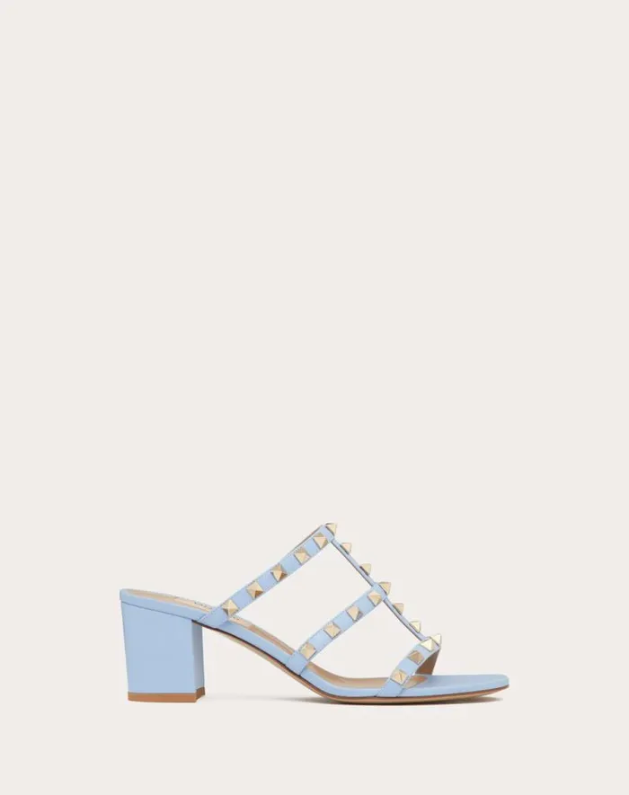 Valentino Sandals Woman Rockstud Calfskin Leather Slide Sandal 60 Mm For Woman In Poudre Poudre Valentino Sandals Woman Rockstud Calfskin Leather Slide Sandal 60 Mm For Woman In Poudre Poudre