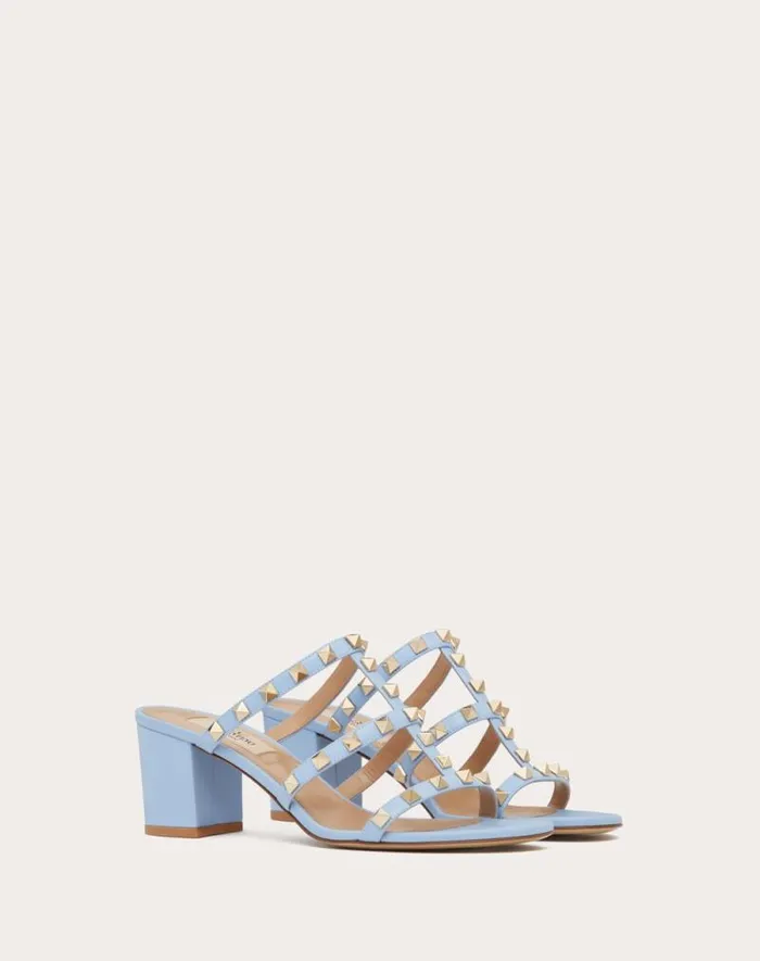 Valentino Sandals Woman Rockstud Calfskin Leather Slide Sandal 60 Mm For Woman In Poudre Poudre Valentino Sandals Woman Rockstud Calfskin Leather Slide Sandal 60 Mm For Woman In Poudre Poudre