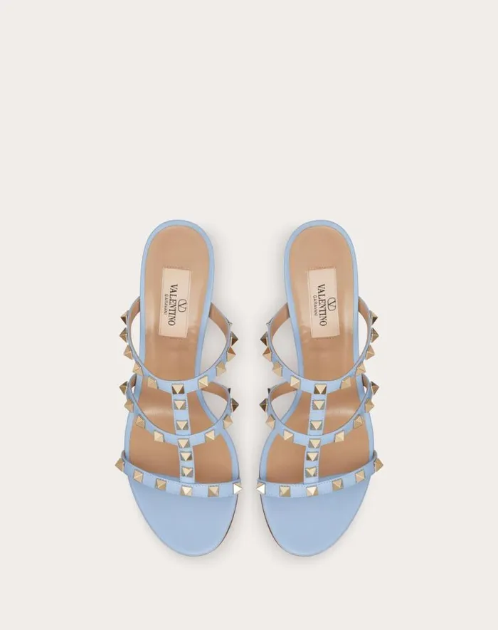 Valentino Sandals Woman Rockstud Calfskin Leather Slide Sandal 60 Mm For Woman In Poudre Poudre Valentino Sandals Woman Rockstud Calfskin Leather Slide Sandal 60 Mm For Woman In Poudre Poudre