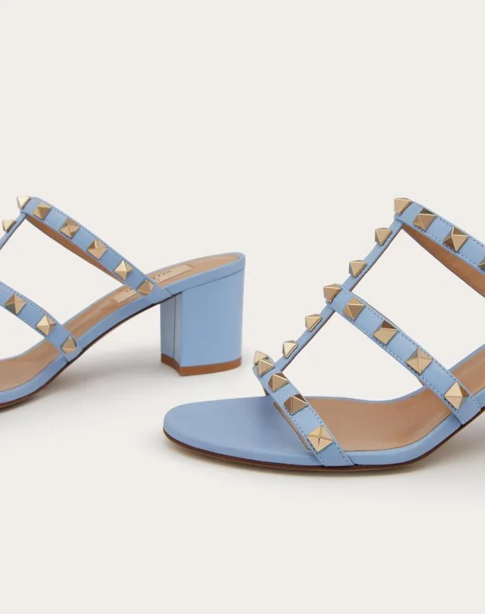 Valentino Sandals Woman Rockstud Calfskin Leather Slide Sandal 60 Mm For Woman In Poudre Poudre Valentino Sandals Woman Rockstud Calfskin Leather Slide Sandal 60 Mm For Woman In Poudre Poudre