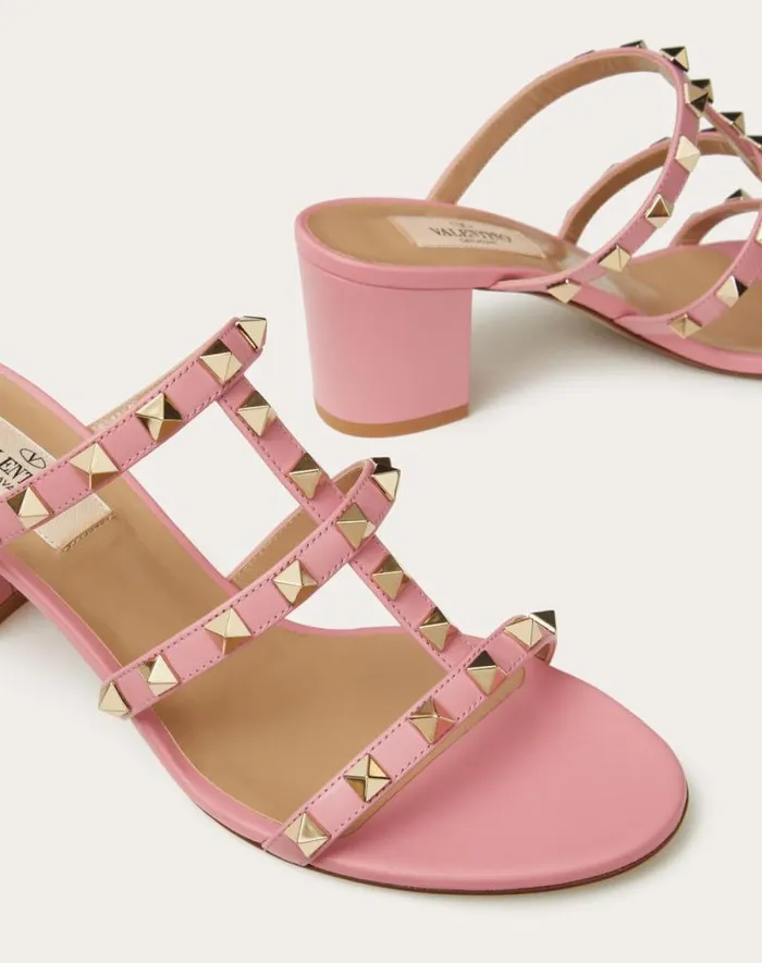 Valentino Sandals Woman Rockstud Calfskin Leather Slide Sandal 60 Mm For Woman In Poudre Poudre Valentino Sandals Woman Rockstud Calfskin Leather Slide Sandal 60 Mm For Woman In Poudre Poudre