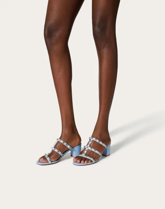 Valentino Sandals Woman Rockstud Calfskin Leather Slide Sandal 60 Mm For Woman In Poudre Poudre Valentino Sandals Woman Rockstud Calfskin Leather Slide Sandal 60 Mm For Woman In Poudre Poudre