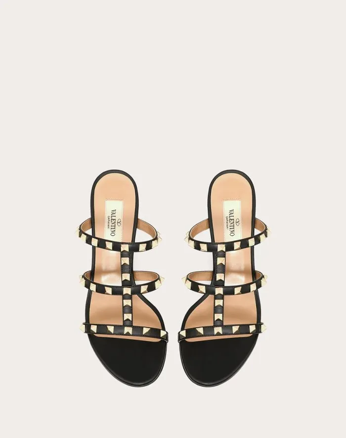 Valentino Sandals Woman Rockstud Calfskin Leather Slide Sandal 60 Mm For Woman In Poudre Poudre Valentino Sandals Woman Rockstud Calfskin Leather Slide Sandal 60 Mm For Woman In Poudre Poudre