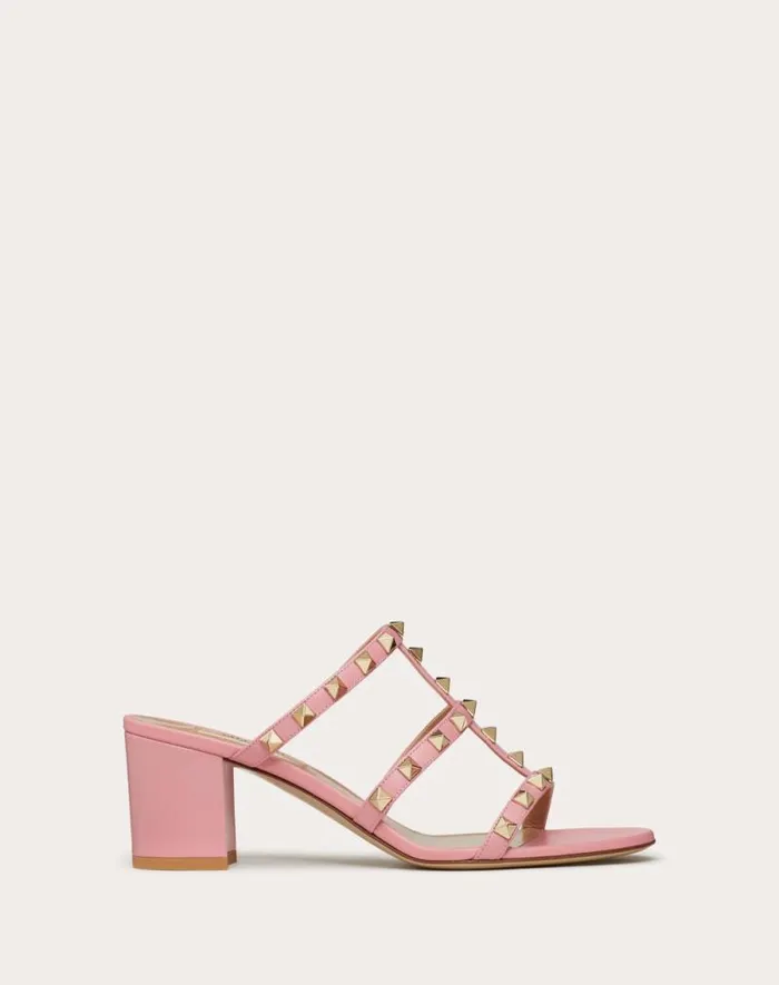 Valentino Sandals Woman Rockstud Calfskin Leather Slide Sandal 60 Mm For Woman In Poudre Poudre Valentino Sandals Woman Rockstud Calfskin Leather Slide Sandal 60 Mm For Woman In Poudre Poudre