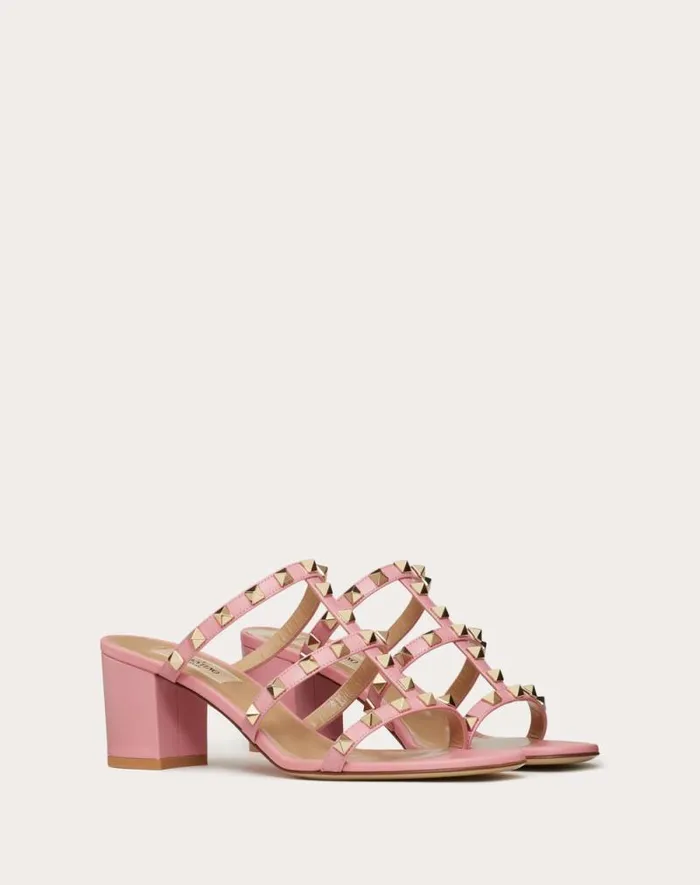 Valentino Sandals Woman Rockstud Calfskin Leather Slide Sandal 60 Mm For Woman In Poudre Poudre Valentino Sandals Woman Rockstud Calfskin Leather Slide Sandal 60 Mm For Woman In Poudre Poudre