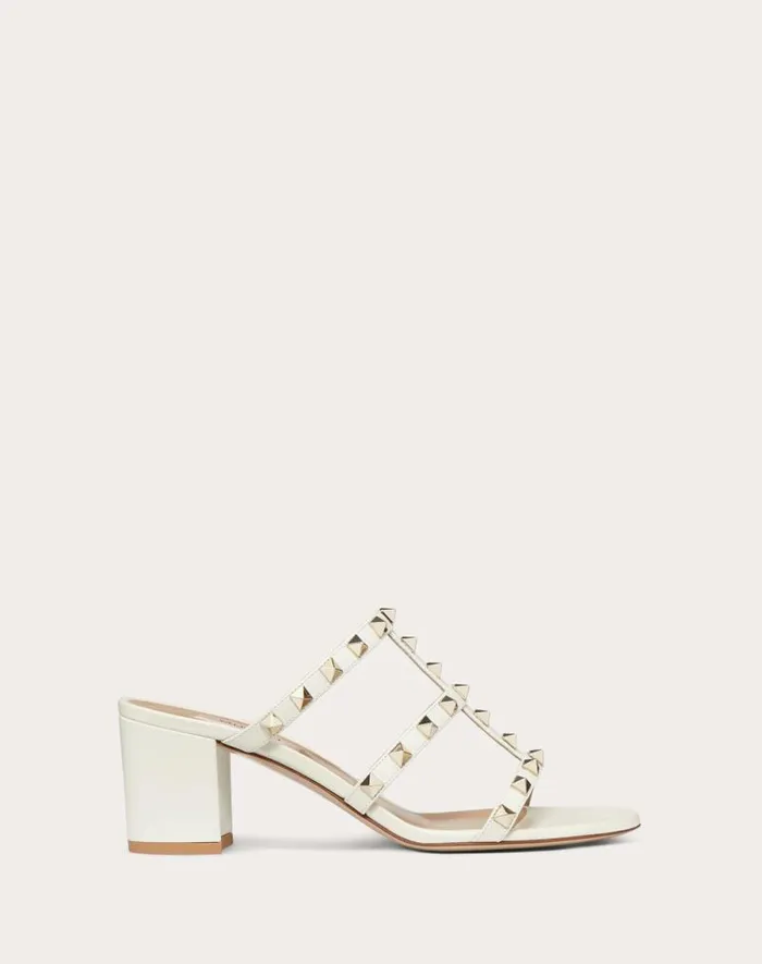 Valentino Sandals Woman Rockstud Calfskin Leather Slide Sandal 60 Mm For Woman In Poudre Poudre Valentino Sandals Woman Rockstud Calfskin Leather Slide Sandal 60 Mm For Woman In Poudre Poudre