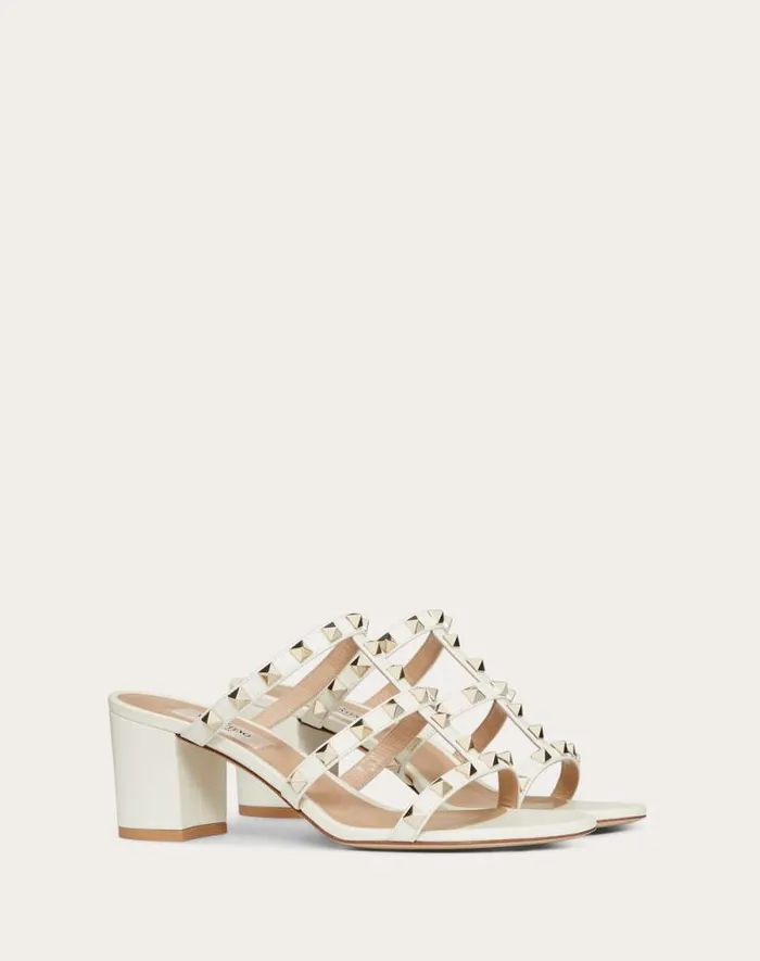Valentino Sandals Woman Rockstud Calfskin Leather Slide Sandal 60 Mm For Woman In Poudre Poudre Valentino Sandals Woman Rockstud Calfskin Leather Slide Sandal 60 Mm For Woman In Poudre Poudre