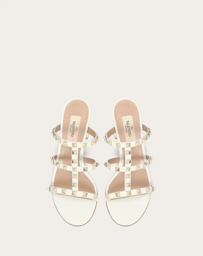 Valentino Sandals Woman Rockstud Calfskin Leather Slide Sandal 60 Mm For Woman In Poudre Poudre Valentino Sandals Woman Rockstud Calfskin Leather Slide Sandal 60 Mm For Woman In Poudre Poudre