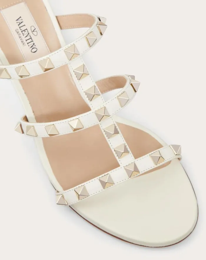 Valentino Sandals Woman Rockstud Calfskin Leather Slide Sandal 60 Mm For Woman In Poudre Poudre Valentino Sandals Woman Rockstud Calfskin Leather Slide Sandal 60 Mm For Woman In Poudre Poudre