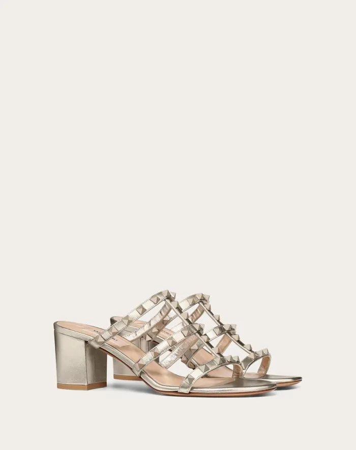 Valentino Sandals Woman Rockstud Metallic Calfskin Leather Slide Sandal 60 Mm For Woman In Skin Skin Valentino Sandals Woman Rockstud Metallic Calfskin Leather Slide Sandal 60 Mm For Woman In Skin Skin