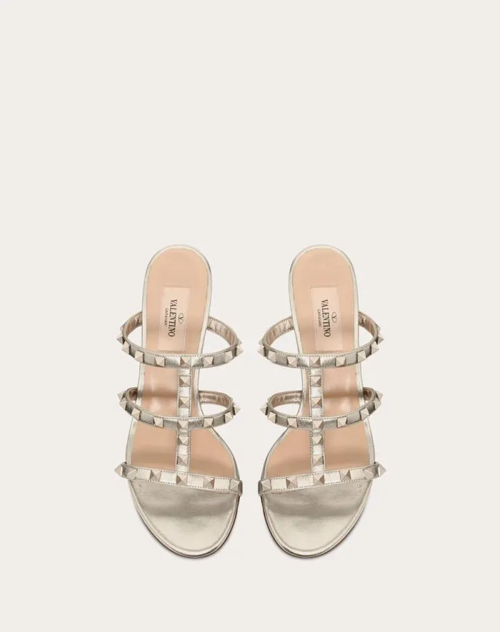 Valentino Sandals Woman Rockstud Metallic Calfskin Leather Slide Sandal 60 Mm For Woman In Skin Skin Valentino Sandals Woman Rockstud Metallic Calfskin Leather Slide Sandal 60 Mm For Woman In Skin Skin