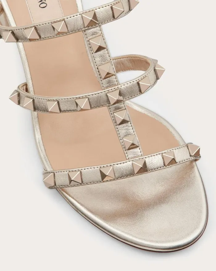 Valentino Sandals Woman Rockstud Metallic Calfskin Leather Slide Sandal 60 Mm For Woman In Skin Skin Valentino Sandals Woman Rockstud Metallic Calfskin Leather Slide Sandal 60 Mm For Woman In Skin Skin