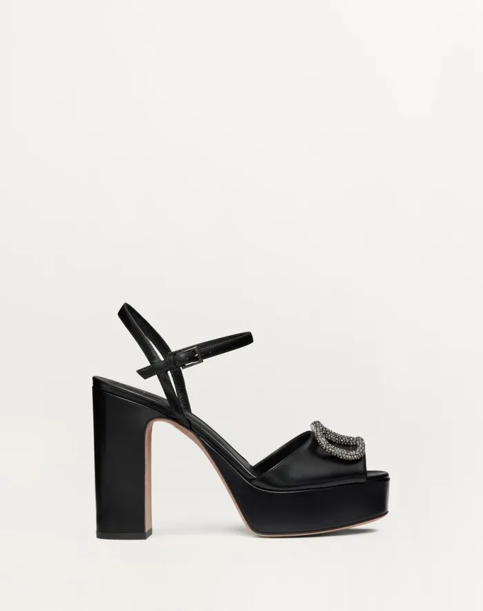 Valentino Sandals Woman Sandal With Vlogo Signature Platform In Calfskin 115mm For Woman In Black Black