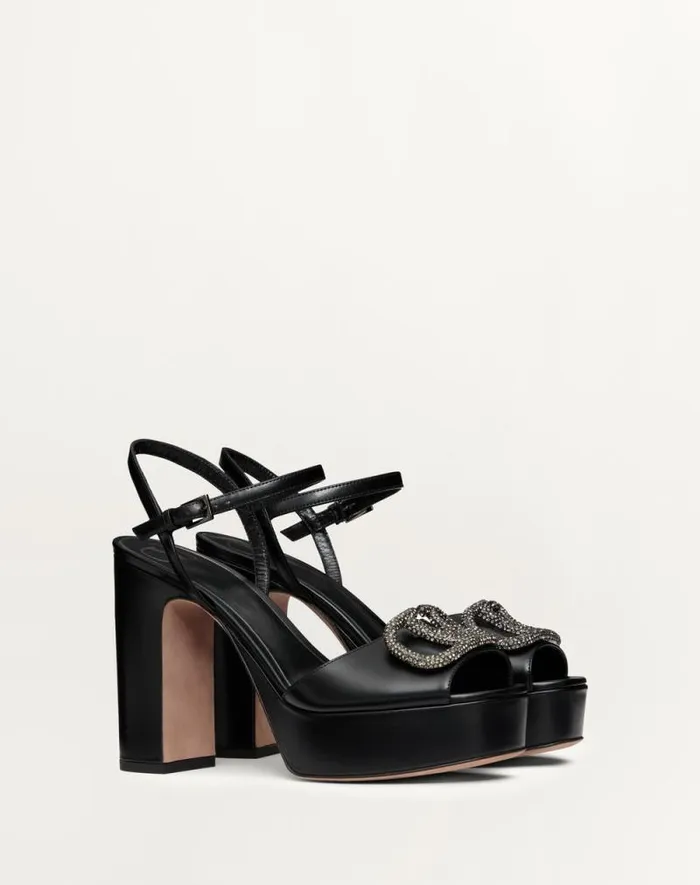 Valentino Sandals Woman Sandal With Vlogo Signature Platform In Calfskin 115mm For Woman In Black Black Valentino Sandals Woman Sandal With Vlogo Signature Platform In Calfskin 115mm For Woman In Black Black