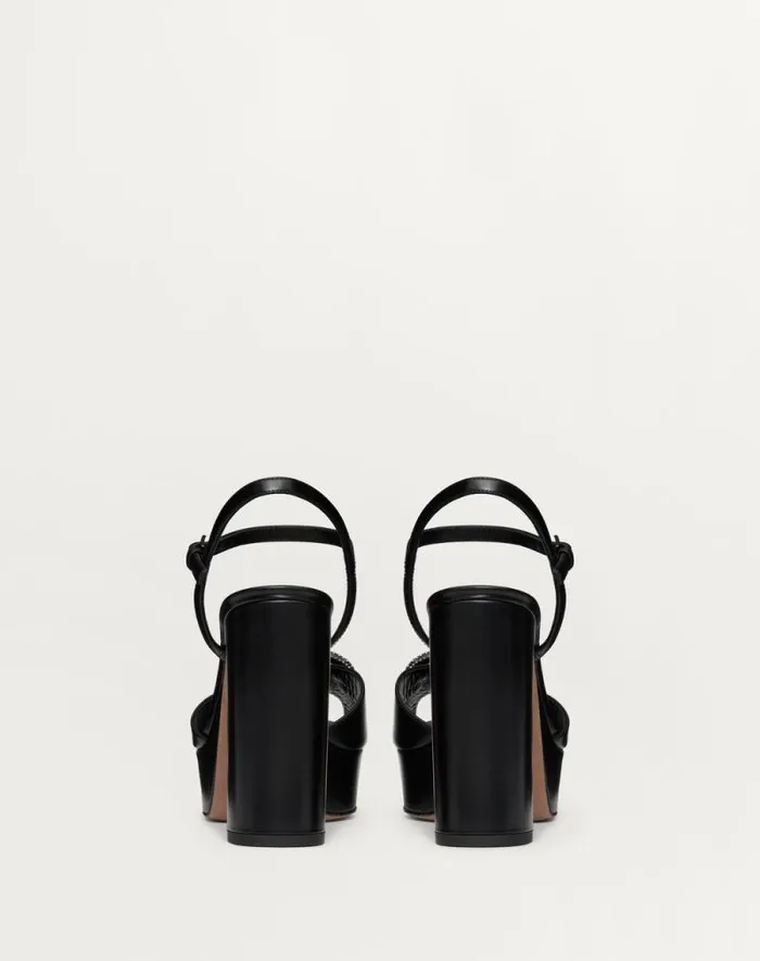 Valentino Sandals Woman Sandal With Vlogo Signature Platform In Calfskin 115mm For Woman In Black Black Valentino Sandals Woman Sandal With Vlogo Signature Platform In Calfskin 115mm For Woman In Black Black