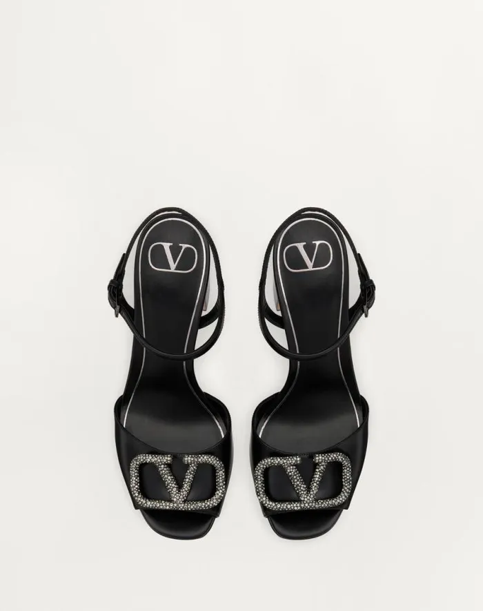 Valentino Sandals Woman Sandal With Vlogo Signature Platform In Calfskin 115mm For Woman In Black Black Valentino Sandals Woman Sandal With Vlogo Signature Platform In Calfskin 115mm For Woman In Black Black