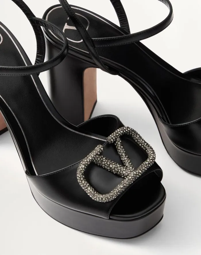 Valentino Sandals Woman Sandal With Vlogo Signature Platform In Calfskin 115mm For Woman In Black Black Valentino Sandals Woman Sandal With Vlogo Signature Platform In Calfskin 115mm For Woman In Black Black