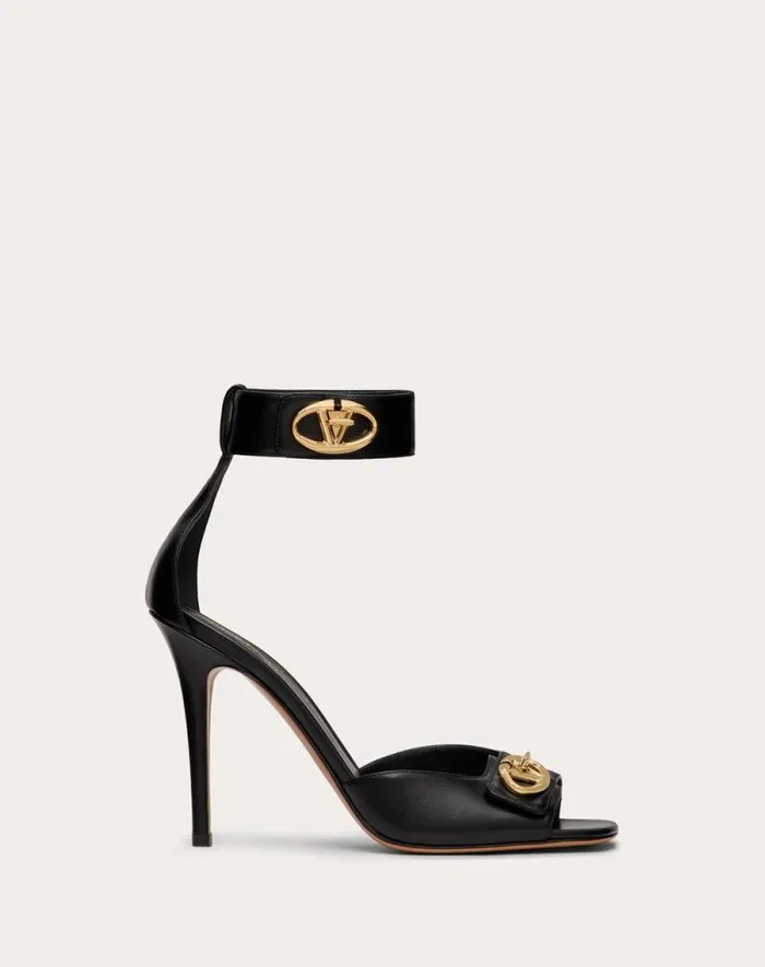Valentino Sandals Woman Vlogo Locker Calfskin Sandal 105mm For Woman In Black Black