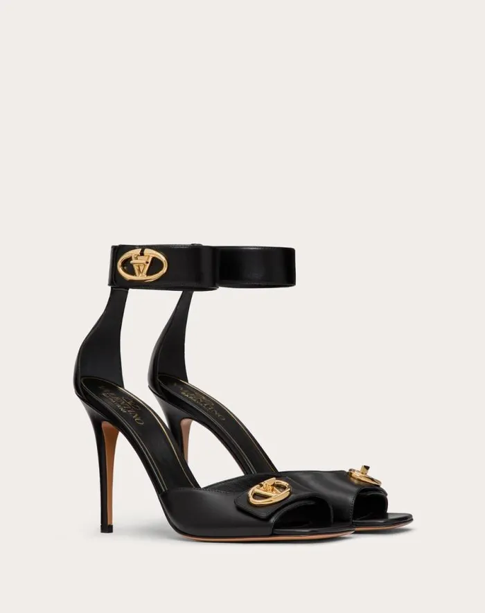 Valentino Sandals Woman Vlogo Locker Calfskin Sandal 105mm For Woman In Black Black Valentino Sandals Woman Vlogo Locker Calfskin Sandal 105mm For Woman In Black Black