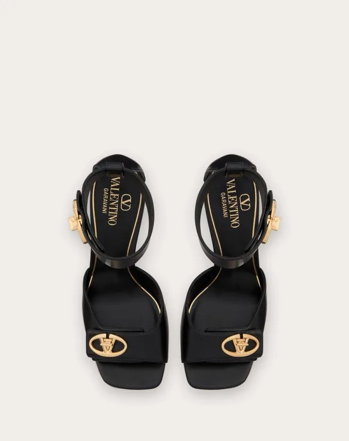 Valentino Sandals Woman Vlogo Locker Calfskin Sandal 105mm For Woman In Black Black Valentino Sandals Woman Vlogo Locker Calfskin Sandal 105mm For Woman In Black Black