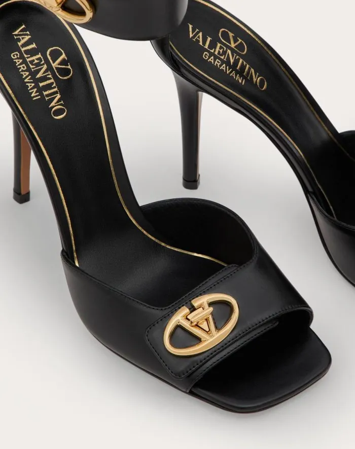 Valentino Sandals Woman Vlogo Locker Calfskin Sandal 105mm For Woman In Black Black Valentino Sandals Woman Vlogo Locker Calfskin Sandal 105mm For Woman In Black Black