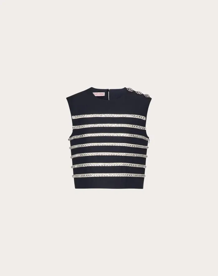 Valentino Shirts And Tops Woman Embroidered Crepe Couture Top For Woman In Navyivory Navyivory Valentino Shirts And Tops Woman Embroidered Crepe Couture Top For Woman In Navyivory Navyivory